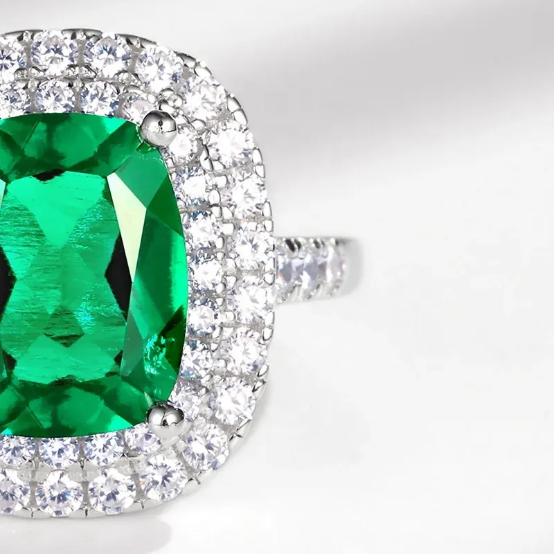 Wholesale 925 Sterling Silver Gemstone Simple Jewelry Crystals Healing Stones Cubic Zirconia Ring Lab Made Emerald Rings
