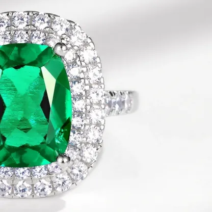 Wholesale 925 Sterling Silver Gemstone Simple Jewelry Crystals Healing Stones Cubic Zirconia Ring Lab Made Emerald Rings