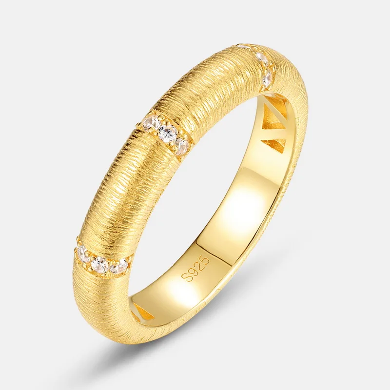 Jewelyking S925 Sterling Silver Italian Hand Brushed Ring 14K Gold Plated Simple Fashion Jewelry Hot Selling Ins Style JKRS0112