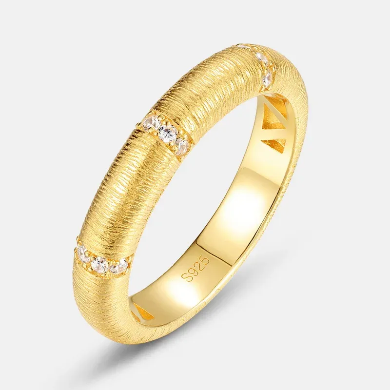 Jewelyking S925 Sterling Silver Italian Hand Brushed Ring 14K Gold Plated Simple Fashion Jewelry Hot Selling Ins Style JKRS0112