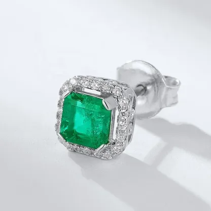 Luxury Jewelry Sterling Silver Square-cut Emerald Earrings Stud Hypoallergenic Bling 3A Zircon and Lab Grown Emeralds Earring