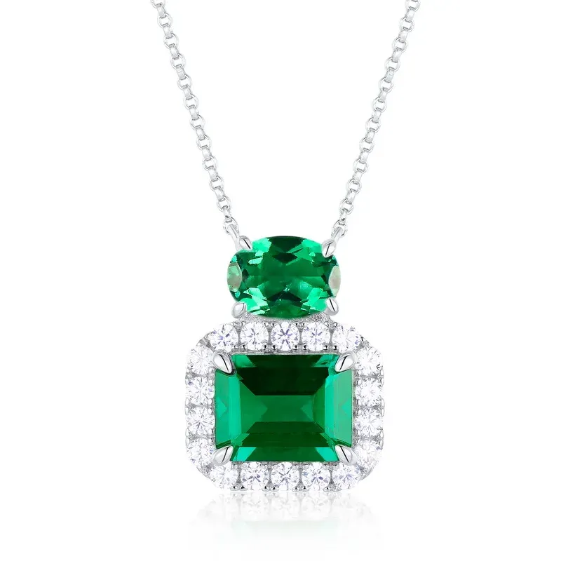 Shiny Cubic Zirconia Rectangle Shape Pendant Fashion Elegant Created Emerald Birthstone Necklace