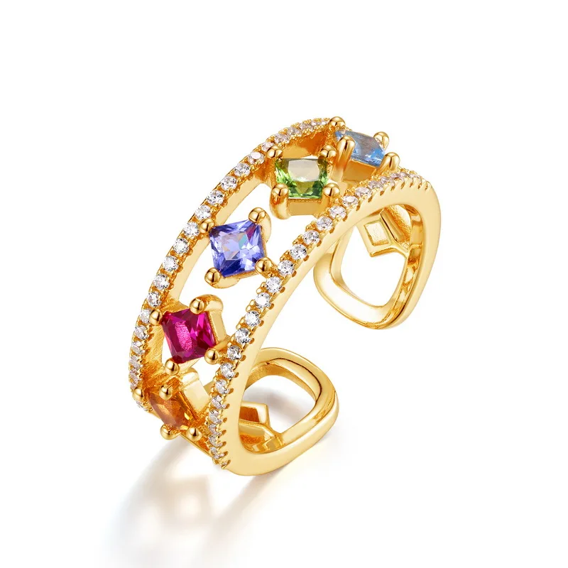 S925 Sterling Silver Colored Zircon Open Ring Fashionable Women All-match Charming Luxury Jewelry Gift Factory Wholesale