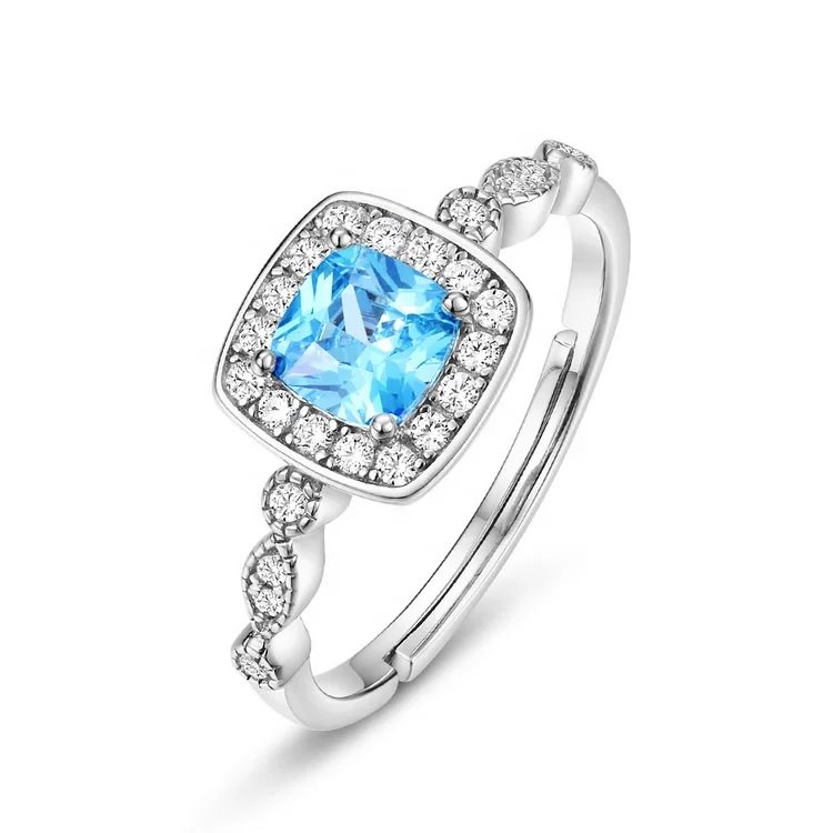 JewelyKing Big Square Sea Blue Zirconium Luxury Elegant Engagement Rings JKRS0300
