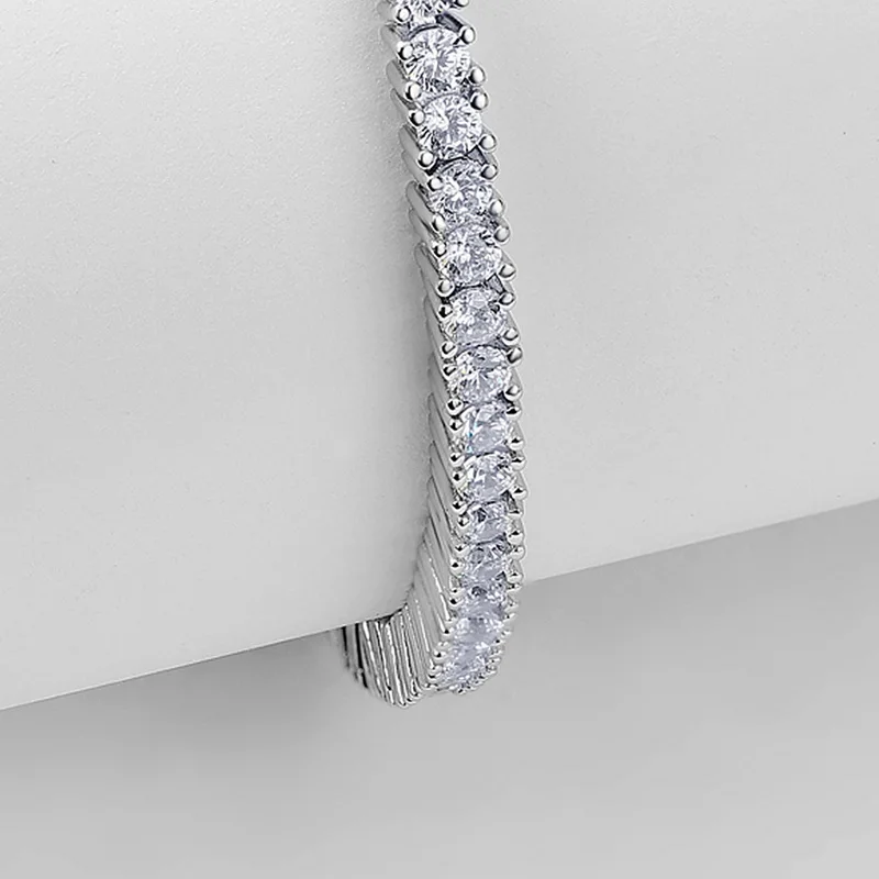 JewelyKing S925 Sterling Silver Zircon Round CZ Diamond Bracelet JKBS0042
