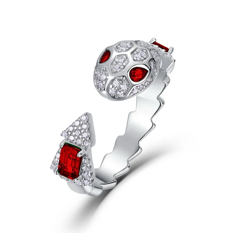Minimalist Stylish Design S925 Silver Rhodium Snake Open Adjustable Lab Grown Emerald Jewelry Ring Gemstone 925