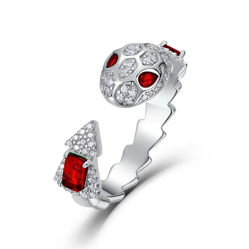 Minimalist Stylish Design S925 Silver Rhodium Snake Open Adjustable Lab Grown Emerald Jewelry Ring Gemstone 925