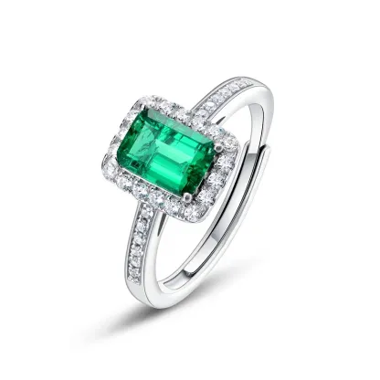 High Quality Classic Style 925 Sterling Silver Lab Grown Emerald Gems Women Ring