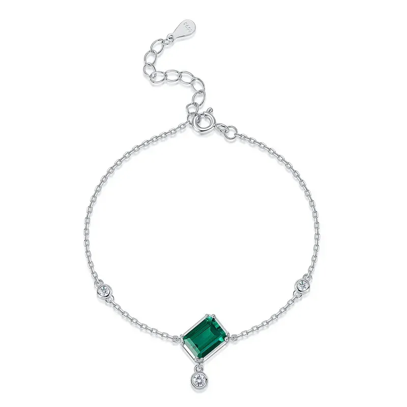 S925 Sterling Silver Emerald Cut Lab Grown Emerald Bracelet for Women