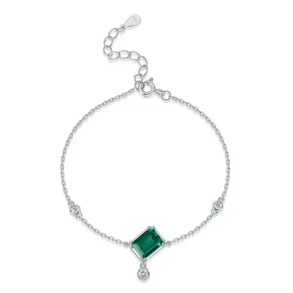 S925 Sterling Silver Emerald Cut Lab Grown Emerald Bracelet for Women
