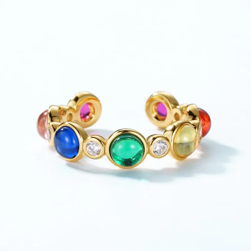 Rainbow Color Stone Stack Women's 5A Zircon Rings Popular Custom Fine Jewelry Rings