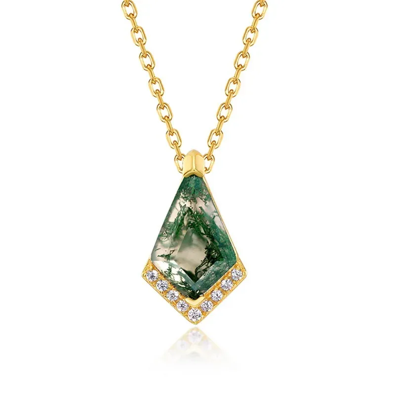 JewelyKing Natural Moss Agate Necklace Sets S925 Silver Cross Chain Women's Geometric Shape JKNS0028