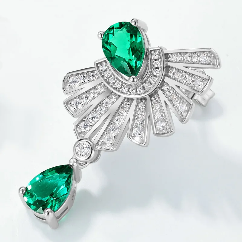 JewelyKing S925  Sterling Silver Retro Lab Grown Emerald Drop Earrings JKES0007