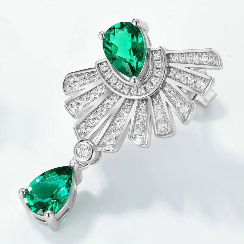JewelyKing S925  Sterling Silver Retro Lab Grown Emerald Drop Earrings JKES0007