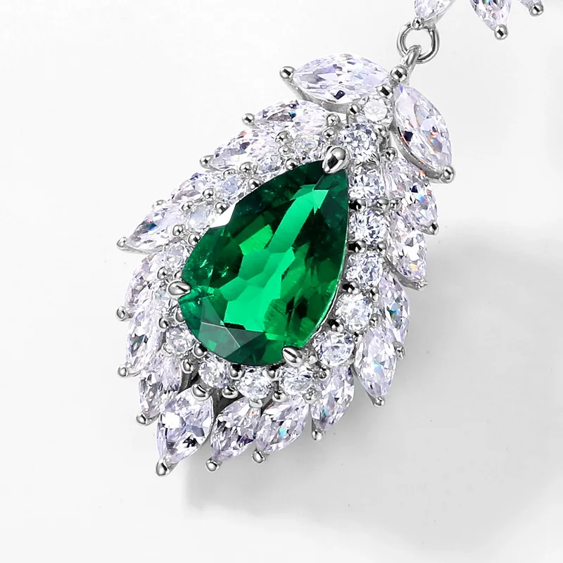 JewelyKing S925 Sterling Silver (Lab Created) 8.85ct Pear Cutting Emerald  Stud Earring JKES0113