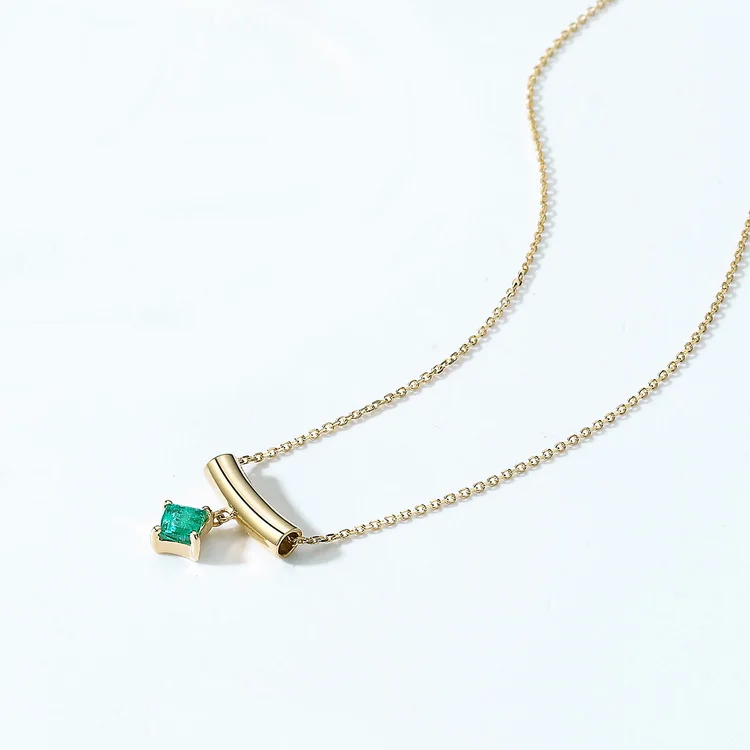 JewelyKing Luxury 14K Trending Geometric Emerald Diamond Solid Gold Charm Necklace JKNS0137