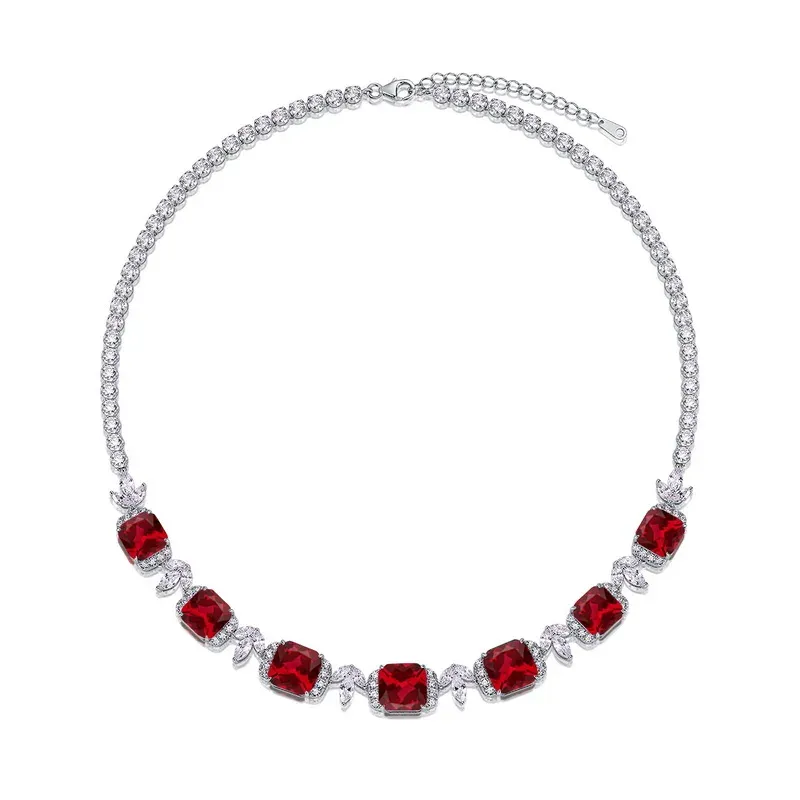 Luxury Bridal Necklace Lab Grown Sapphire S925 Sterling Silver Plated Gold Exquisite Pendant Necklace