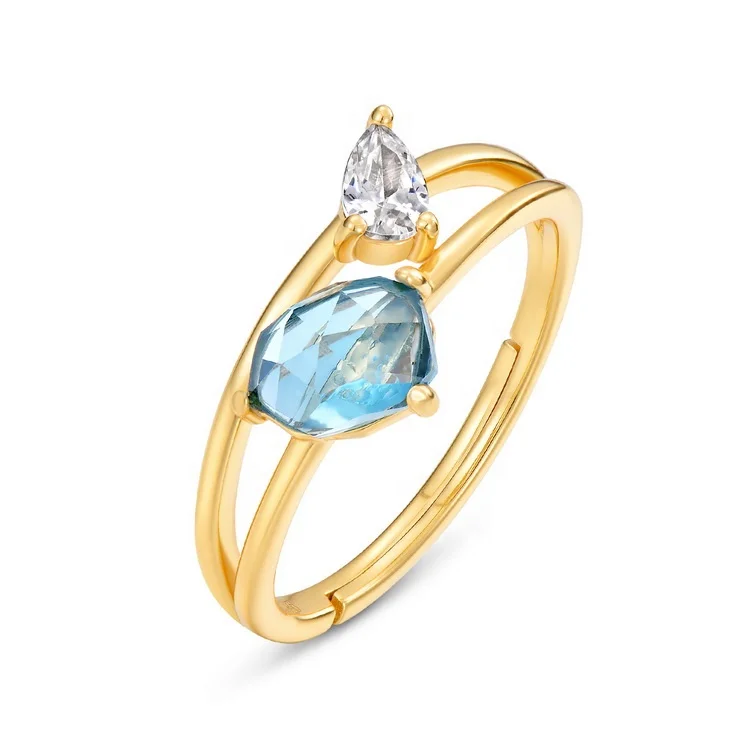 JewelyKing S925 Sterling Silver London Blue Topaz CZ Ring JKRS0299
