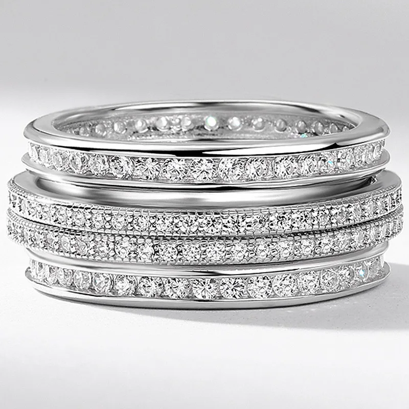 JewelyKing S925 Sterling Silver Full Diamond Rotatable Index Finger Inlaid 5A White Zircon Men Ring JKRS0258