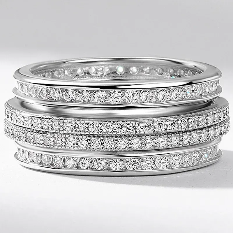 JewelyKing S925 Sterling Silver Full Diamond Rotatable Index Finger Inlaid 5A White Zircon Men Ring JKRS0258