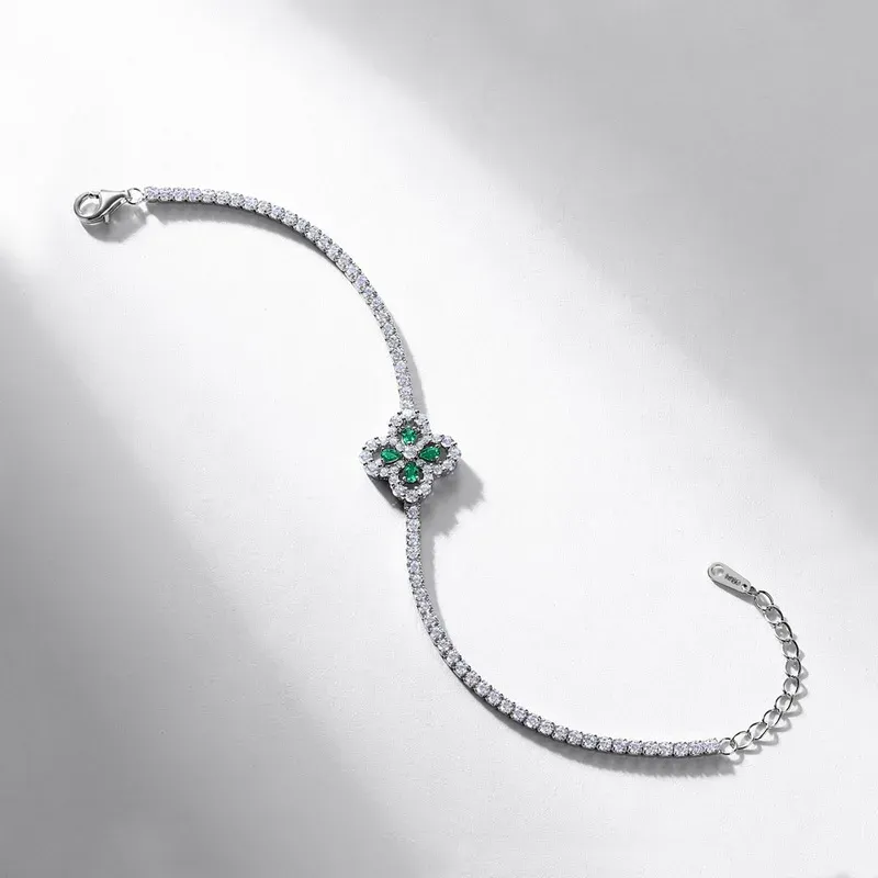 Fine Jewelry Pear Cut Lab Grown Emerald Flower Shaped 925 Sterling Silver Bracelets for Women Anniversary Gifts