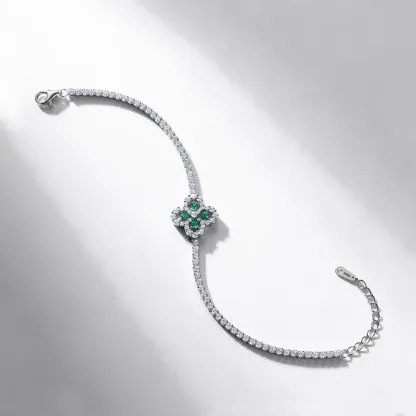 Fine Jewelry Pear Cut Lab Grown Emerald Flower Shaped 925 Sterling Silver Bracelets for Women Anniversary Gifts