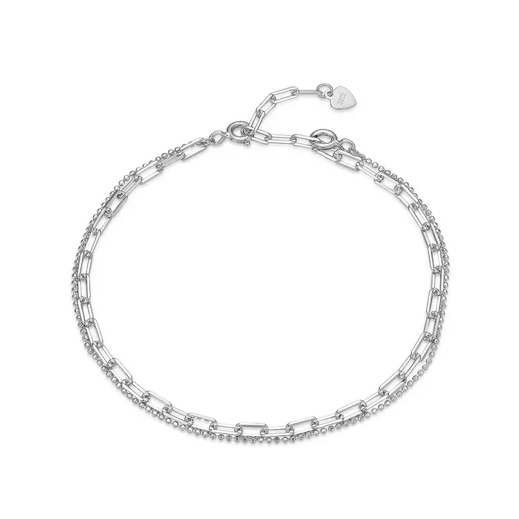 JewelyKing S925 Sterling Silver Paperclip Chain Rhodium Plated Fancy Chain Bracelets JKBS0049