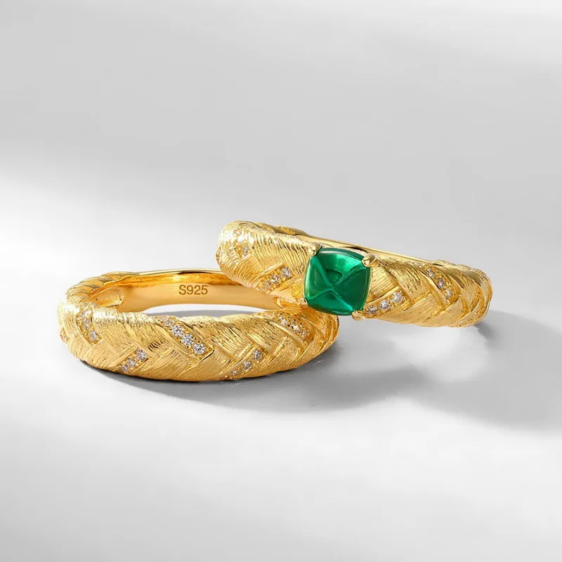 Jewelyking  S925 Sterling Silver Italian Craft  Lab Emerald Niche Retro High End JKRS0107