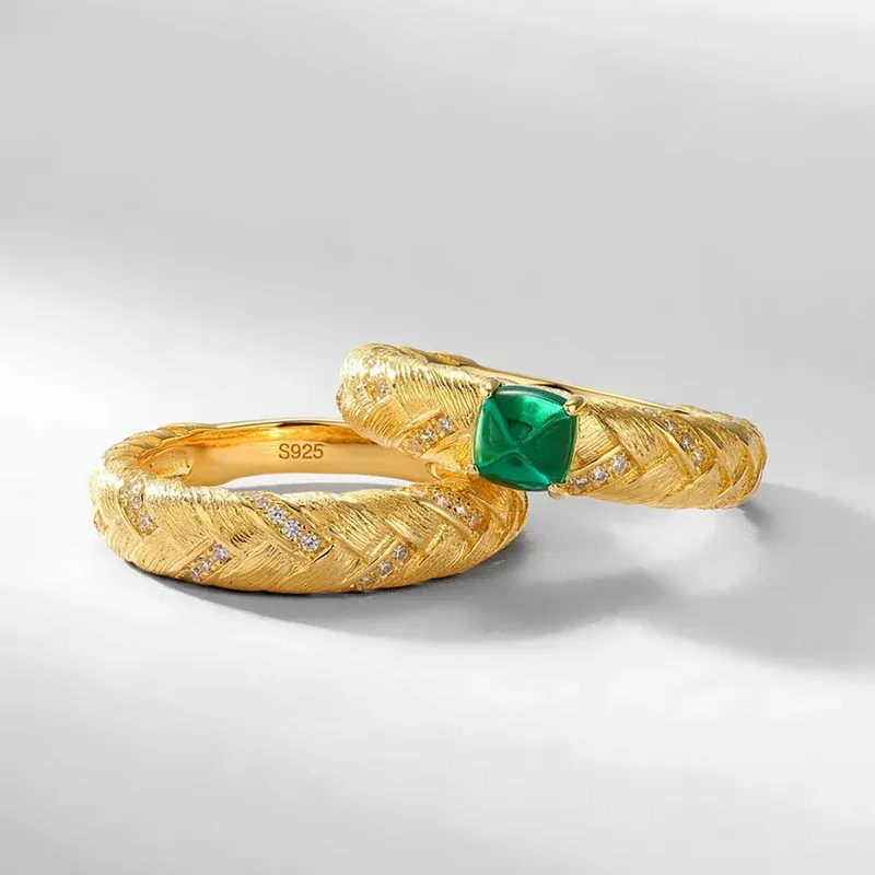 Jewelyking  S925 Sterling Silver Italian Craft  Lab Emerald Niche Retro High End JKRS0107