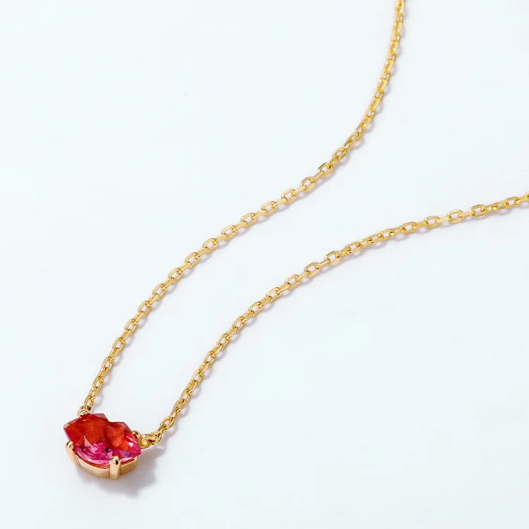 JewelyKing 14K Gold Plating Creative Shiny Charming Lips Shape Red Synthetic Crystal Pendant Necklace JKNS0161