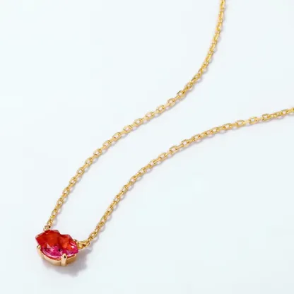 JewelyKing 14K Gold Plating Creative Shiny Charming Lips Shape Red Synthetic Crystal Pendant Necklace JKNS0161