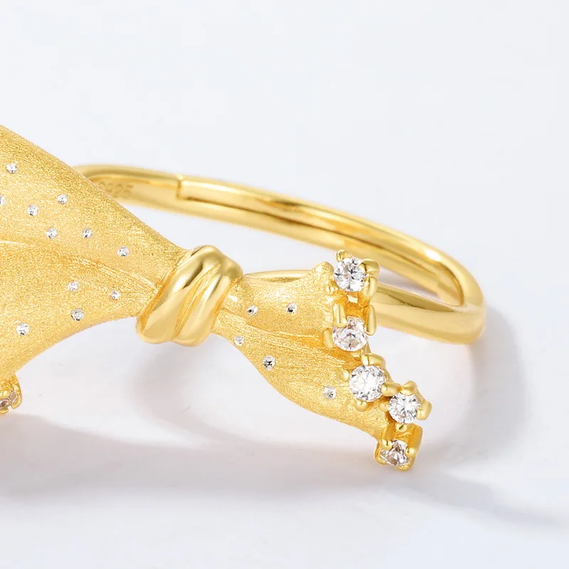 Jewelyking  S925 Sterling Silver Unique Index Finger Retro Brushed 14K Gold Skirt Shape Ring JKRS0106