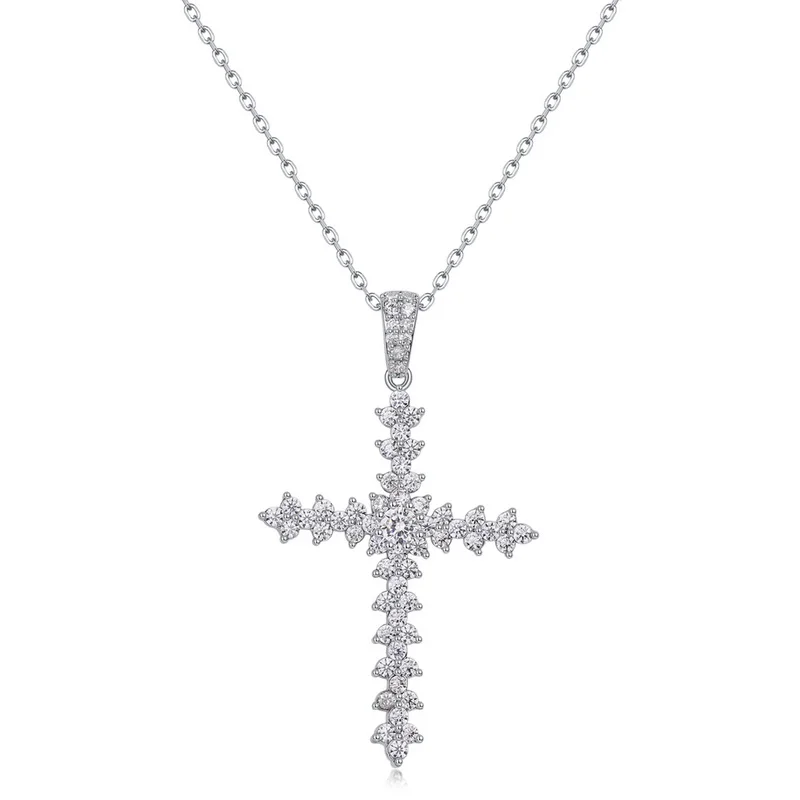 JewelyKing S925 Sterling Silver Cross Moissanite Diamond Cross Pendant Necklaces JKNS0144