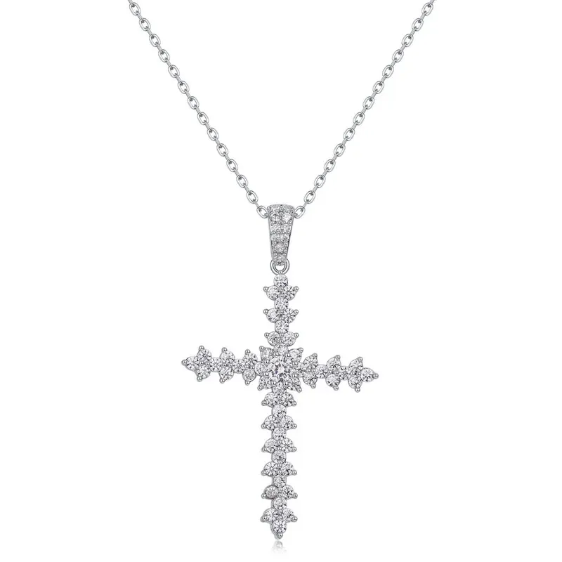 JewelyKing S925 Sterling Silver Cross Moissanite Diamond Cross Pendant Necklaces JKNS0144