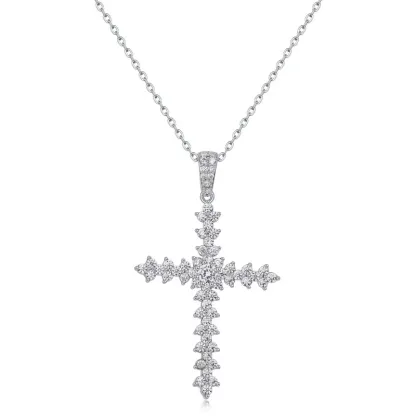 JewelyKing S925 Sterling Silver Cross Moissanite Diamond Cross Pendant Necklaces JKNS0144