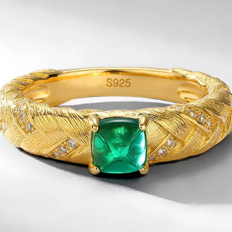 Jewelyking  S925 Sterling Silver Italian Craft  Lab Emerald Niche Retro High End JKRS0107