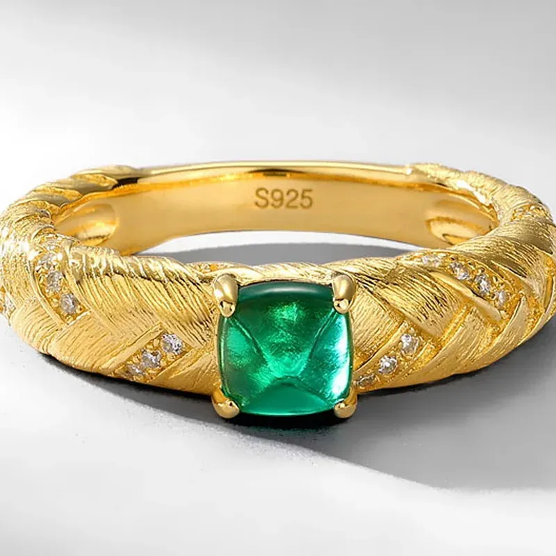 Jewelyking  S925 Sterling Silver Italian Craft  Lab Emerald Niche Retro High End JKRS0107