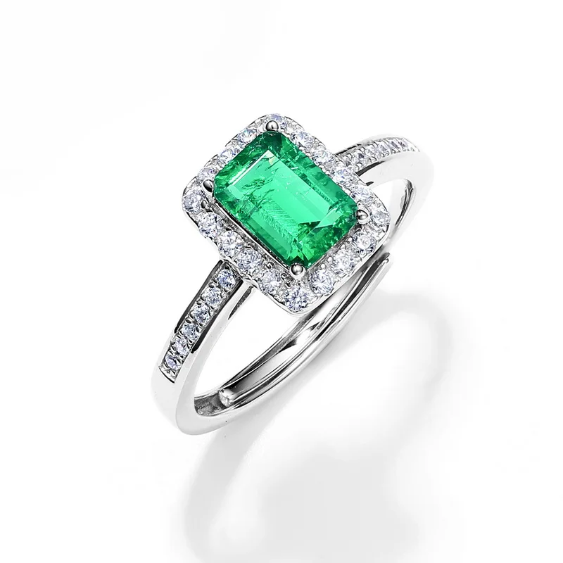 High Quality Classic Style 925 Sterling Silver Lab Grown Emerald Gems Women Ring