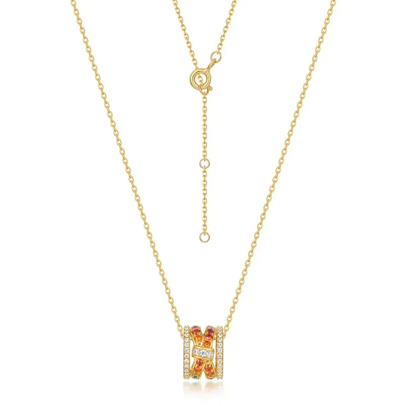 JewelyKing S925 Sterling Silver 14K Gold Plated Enamel Zircon Barrel Pendant Necklace JKNS0166