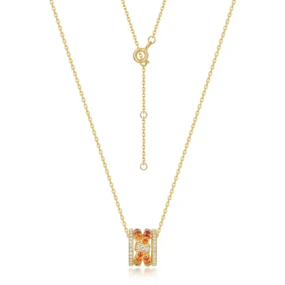 JewelyKing S925 Sterling Silver 14K Gold Plated Enamel Zircon Barrel Pendant Necklace JKNS0166