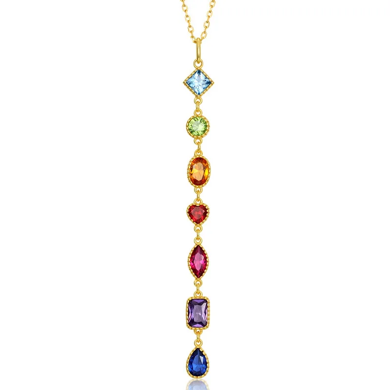 JewelyKing Long Pendant rainbow Color Zircon Geometric Necklace JKNS0184