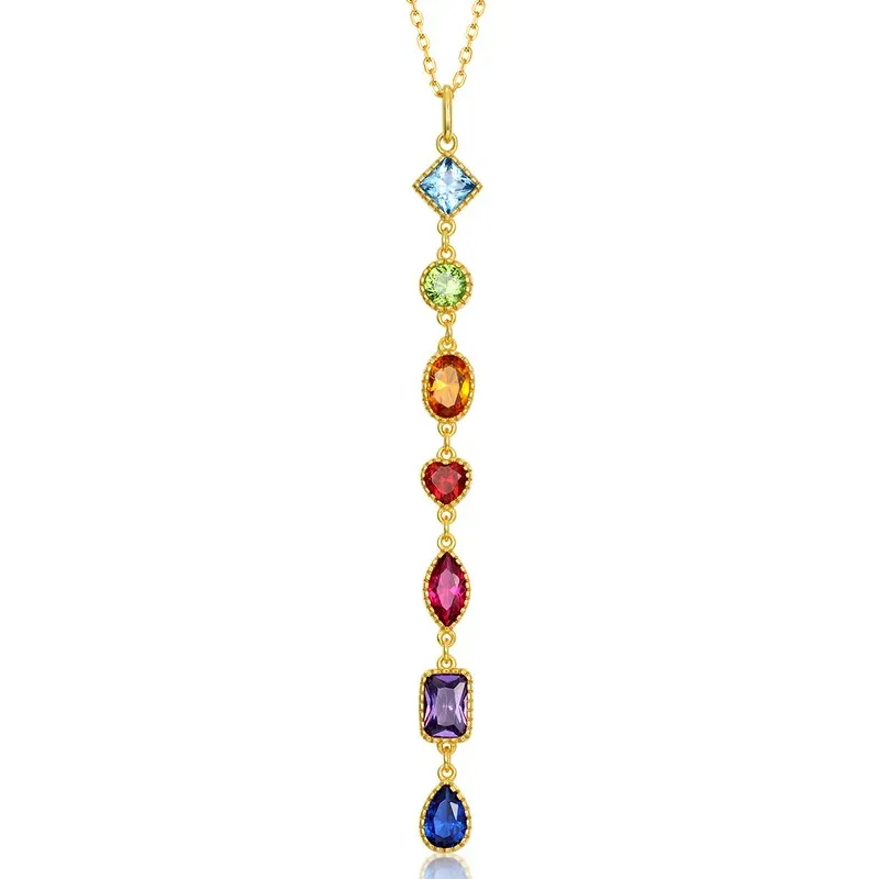 JewelyKing Long Pendant rainbow Color Zircon Geometric Necklace JKNS0184