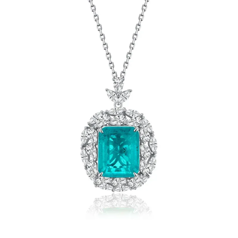 JewelyKing S925 Sterling Silver Green Emerald Cut Pendant Necklace JKNS0173