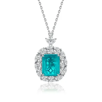 JewelyKing S925 Sterling Silver Green Emerald Cut Pendant Necklace JKNS0173