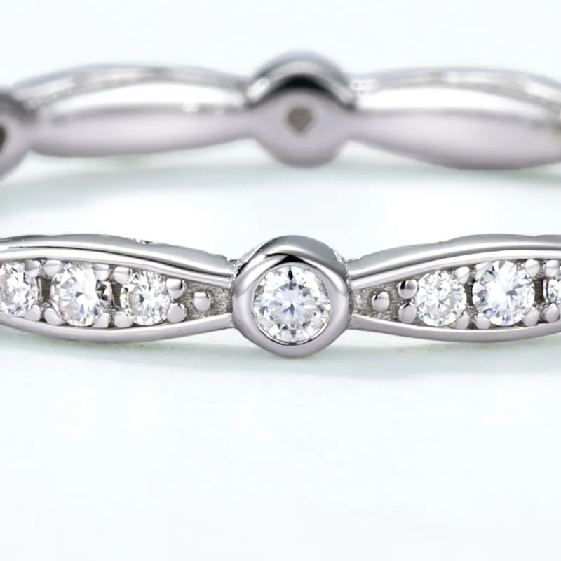 JewelyKing S925 Sterling Silver Moissanite Stackable Eternity Band Vintage Bezel Pave Design Stacking Ring JKRS0015