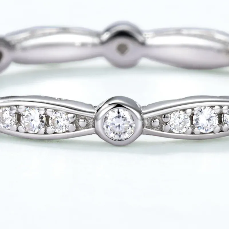 JewelyKing S925 Sterling Silver Moissanite Stackable Eternity Band Vintage Bezel Pave Design Stacking Ring JKRS0015