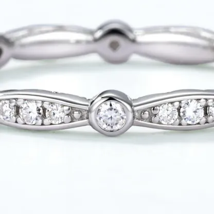 JewelyKing S925 Sterling Silver Moissanite Stackable Eternity Band Vintage Bezel Pave Design Stacking Ring JKRS0015