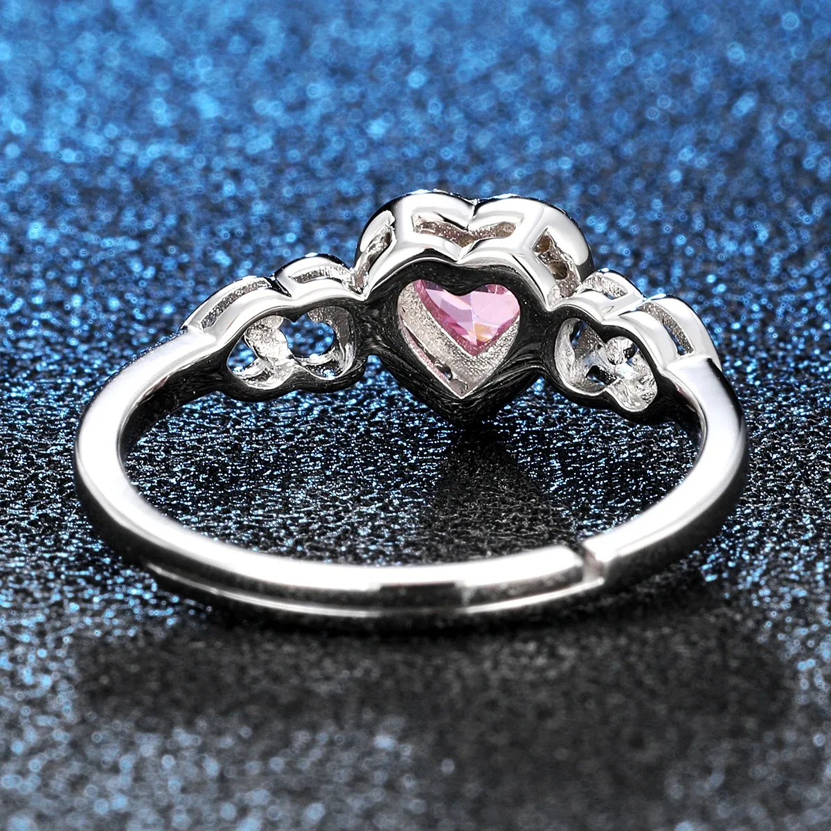 JewelyKing S925 Sterling Silver Pink Heart Spinel Side Inlaid Cz Diamond Engagement Ring JKRS0261
