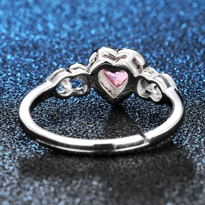 JewelyKing S925 Sterling Silver Pink Heart Spinel Side Inlaid Cz Diamond Engagement Ring JKRS0261