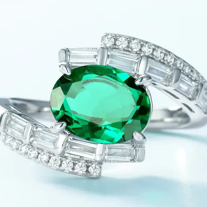 Panyu Custom Retro Oval Emerald Ring Lab-Created Gemstone  925 Sterling Silver Setting
